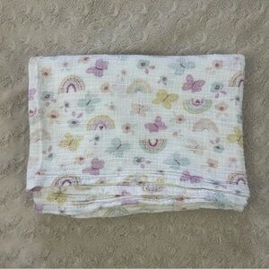 Kyle & Deena Rainbow Butterfly Baby Swaddle Blanket Muslin Pink White Blue